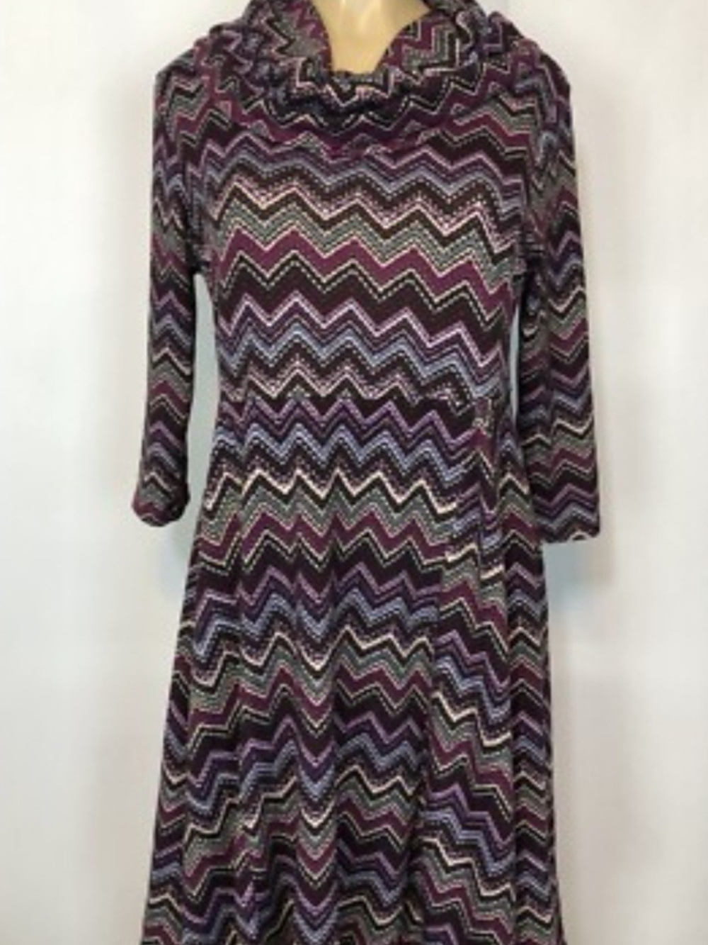 Corey P Knit Cowl Neck Dress in Plum and Gray Size XL